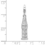 Amore LaVita Sterling Silver 3-D Polished Clock Tower with Lobster Clasp Charm