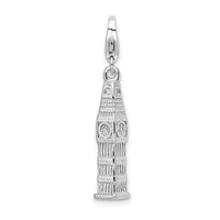 Amore LaVita Sterling Silver 3-D Polished Clock Tower with Lobster Clasp Charm