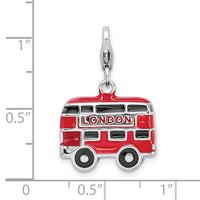 Amore La Vita Sterling Silver Rhodium-plated Polished 3-D Enameled Double Decker London Bus Charm with Fancy Lobster Clasp QCC445