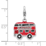 Amore La Vita Sterling Silver Rhodium-plated Polished 3-D Enameled Double Decker London Bus Charm with Fancy Lobster Clasp QCC445