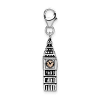 Sterling Silver 3-D Antiqued Big Ben W/Lobster Claw Clasp Clasp Charm Charms