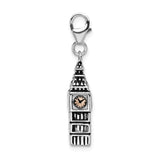 Sterling Silver 3-D Antiqued Big Ben W/Lobster Claw Clasp Clasp Charm Charms