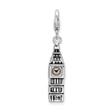 Sterling Silver 3-D Antiqued Big Ben W/Lobster Claw Clasp Clasp Charm Charms