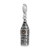 Sterling Silver 3-D Antiqued Big Ben W/Lobster Claw Clasp Clasp Charm Charms