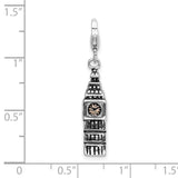 Sterling Silver 3-D Antiqued Big Ben W/Lobster Claw Clasp Clasp Charm Charms