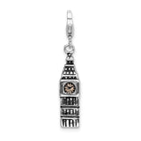 Sterling Silver 3-D Antiqued Big Ben W/Lobster Claw Clasp Clasp Charm Charms
