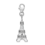 925 Sterling Silver 3-D Enamel Swarovski Element Eiffel Tower with Lobster Charm