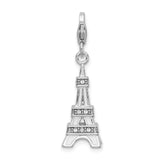 925 Sterling Silver 3-D Enamel Swarovski Element Eiffel Tower with Lobster Charm