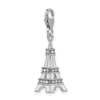 925 Sterling Silver 3-D Enamel Swarovski Element Eiffel Tower with Lobster Charm