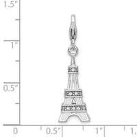 925 Sterling Silver 3-D Enamel Swarovski Element Eiffel Tower with Lobster Charm