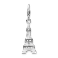 925 Sterling Silver 3-D Enamel Swarovski Element Eiffel Tower with Lobster Charm