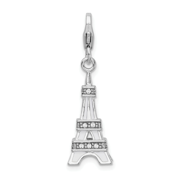 925 Sterling Silver 3-D Enamel Swarovski Element Eiffel Tower with Lobster Charm