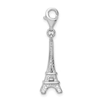 925 Sterling Silver Polished Eiffel Tower with Lobster Clasp Charm