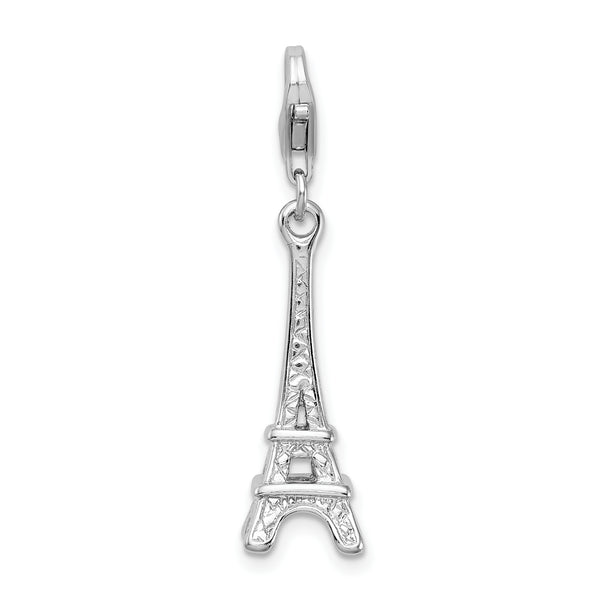 925 Sterling Silver Polished Eiffel Tower with Lobster Clasp Charm