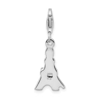 Sterling Silver 3-D Black Enameled CZ Eiffel Tower W/Lobster Claw Clasp Clasp Charm Charms