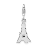 Sterling Silver 3-D Black Enameled CZ Eiffel Tower W/Lobster Claw Clasp Clasp Charm Charms