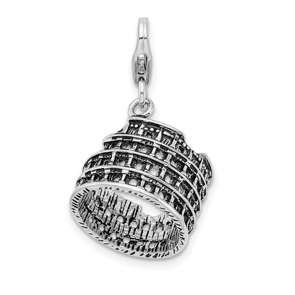 Amore LaVita Sterling Silver 3-D Antiqued Colliseum with Lobster Clasp Charm