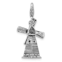Sterling Silver 3-D Enameled Moveable Windmill W/Lobster Claw Clasp Clasp Charm Charms