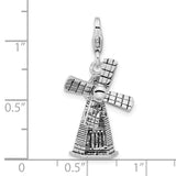 Sterling Silver 3-D Enameled Moveable Windmill W/Lobster Claw Clasp Clasp Charm Charms