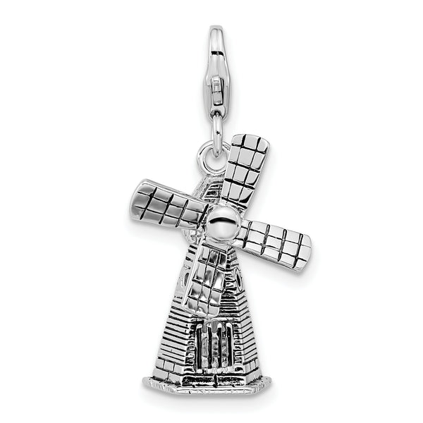 Sterling Silver 3-D Enameled Moveable Windmill W/Lobster Claw Clasp Clasp Charm Charms