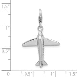 Amore La Vita Sterling Silver Rhodium-plated Polished 3-D Crystal Airplane Charm with Fancy Lobster Clasp QCC458