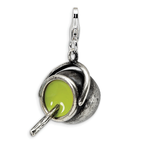 Sterling Silver 3-D Antiqued Enameled Witches Cauldron with Lobster Clasp Char