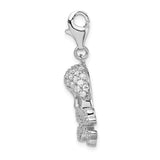 Amore LaVita Sterling Silver CZ Skull and Cross Bones with Lobster Clasp Charm