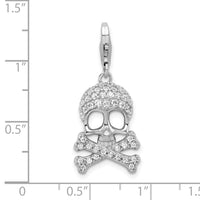 Amore LaVita Sterling Silver CZ Skull and Cross Bones with Lobster Clasp Charm