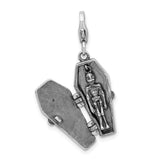 Goldia Sterling Silver 3-d Antiqued Enameled Skeleton in Casket W/Lobster Claw Clasp Ch