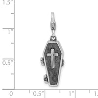 Goldia Sterling Silver 3-d Antiqued Enameled Skeleton in Casket W/Lobster Claw Clasp Ch