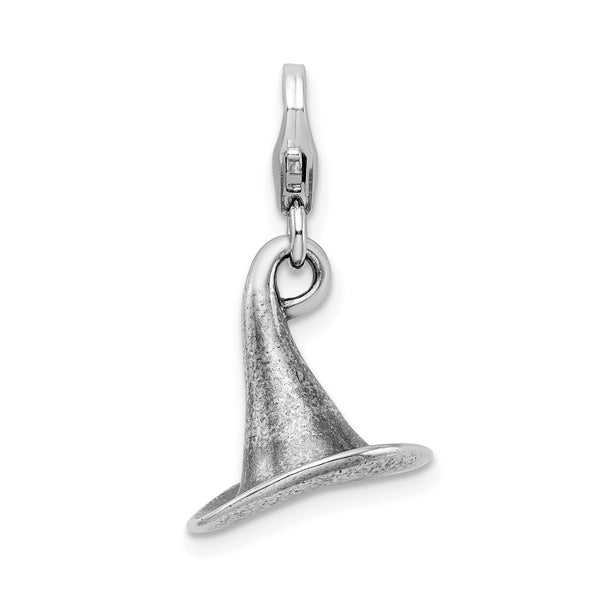 925 Sterling Silver 3-D Antiqued Witches Hat with Lobster Clasp Charm