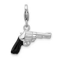 925 Sterling Silver 3-D Enameled Pistol with Lobster Clasp Charm