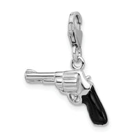 925 Sterling Silver 3-D Enameled Pistol with Lobster Clasp Charm