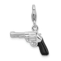925 Sterling Silver 3-D Enameled Pistol with Lobster Clasp Charm