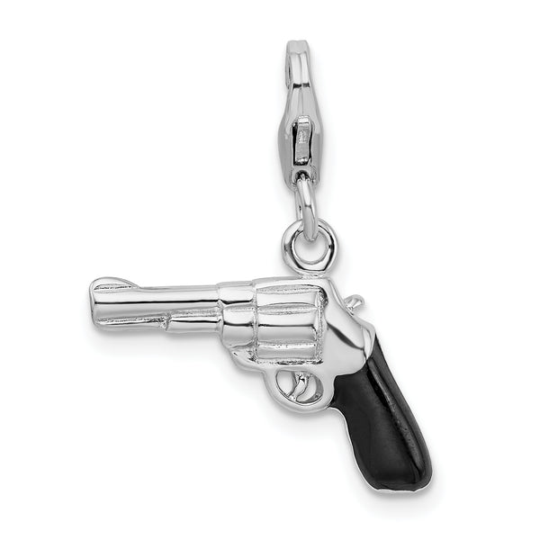 925 Sterling Silver 3-D Enameled Pistol with Lobster Clasp Charm