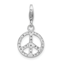 Sterling Silver Small CZ Peace Sign W/Lobster Claw Clasp Clasp Charm Charms