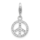 Sterling Silver Small CZ Peace Sign W/Lobster Claw Clasp Clasp Charm Charms