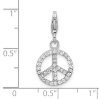Sterling Silver Small CZ Peace Sign W/Lobster Claw Clasp Clasp Charm Charms
