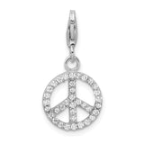 Sterling Silver Small CZ Peace Sign W/Lobster Claw Clasp Clasp Charm Charms