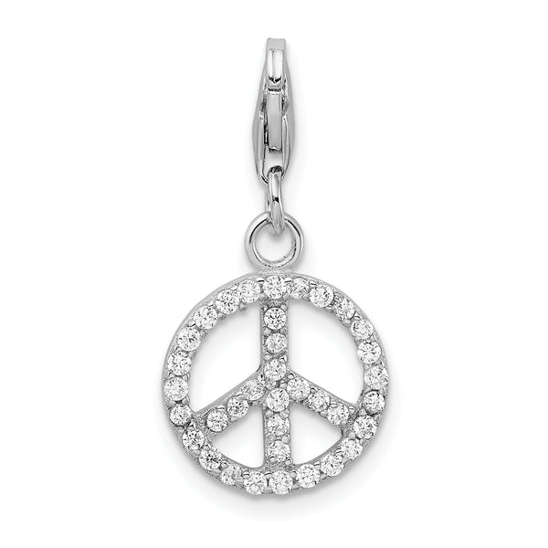 Sterling Silver Small CZ Peace Sign W/Lobster Claw Clasp Clasp Charm Charms