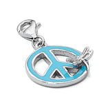 Sterling Silver Enamel Peace Sign With Dragonfly W/Lobster Claw Clasp Clasp Charm Charms
