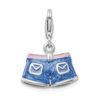 Sterling Silver 3-D Enameled Blue Jean Shorts W/Lobster Claw Clasp Clasp Charm Charms