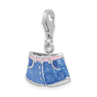 Sterling Silver 3-D Enameled Blue Jean Shorts W/Lobster Claw Clasp Clasp Charm Charms