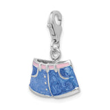 Sterling Silver 3-D Enameled Blue Jean Shorts W/Lobster Claw Clasp Clasp Charm Charms