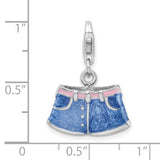 Sterling Silver 3-D Enameled Blue Jean Shorts W/Lobster Claw Clasp Clasp Charm Charms