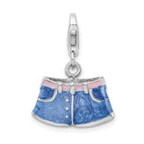 Sterling Silver 3-D Enameled Blue Jean Shorts W/Lobster Claw Clasp Clasp Charm Charms