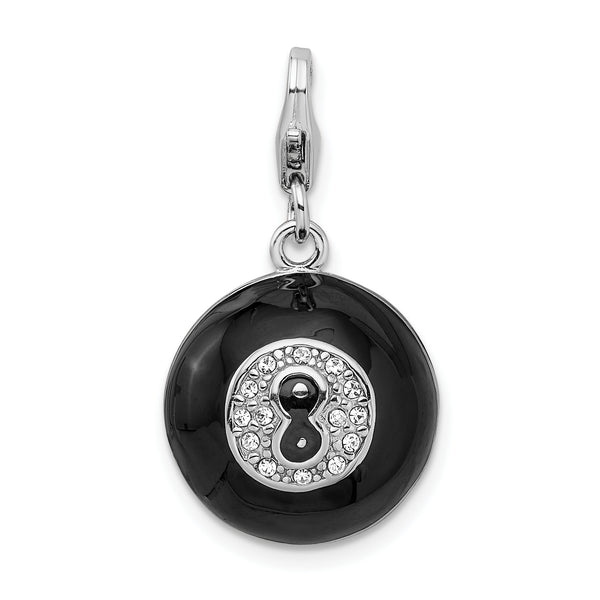 Sterling Silver 3-D Swarovski Element Magic 8 Ball with Lobster Clasp Charm