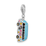 Sterling Silver 3-D Enameled Hippie Bus W/Lobster Claw Clasp Clasp Charm Charms