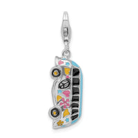 Sterling Silver 3-D Enameled Hippie Bus W/Lobster Claw Clasp Clasp Charm Charms