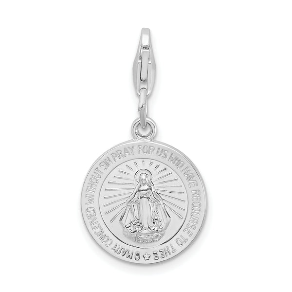 Amore LaVita Sterling Silver Miraculous Medal with Lobster Clasp Charm